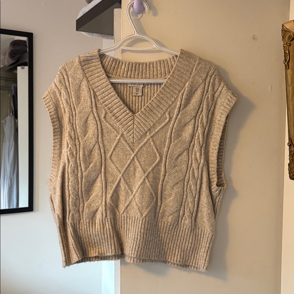 Beige Cable Knit Sweater Vest - Picture 1 of 2